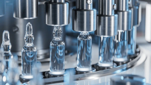 Medical ampoule production close-up